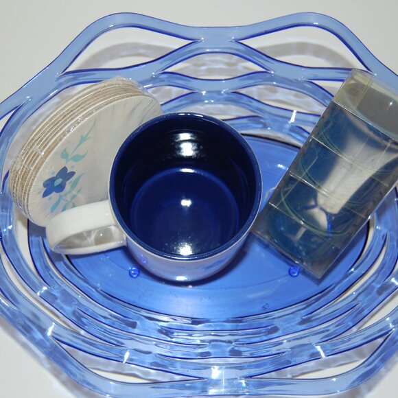 NWOT Michaels Blue Kitchen Set: Mug, Coasters, Napkin Rings, & Basket - Picture 3 of 11